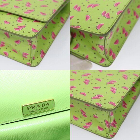 PRADA Watermelon Shoulder Bag Safiano leather Green Auth 113168V